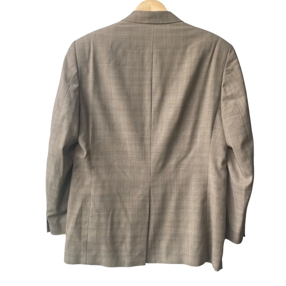 Lauren Ralph Lauren 100% Wool Executive Suit Beige Windowpane‎ Coat Size 40 R